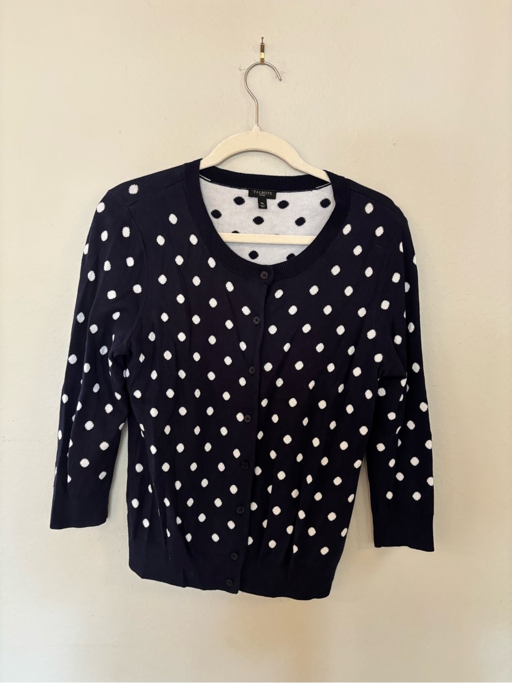 Talbots Black and White Polka Dot Button Cardigan